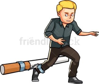 Smoker man shackled to large cigarette. PNG - JPG and vector EPS file formats (infinitely scalable). Image isolated on transparent background.