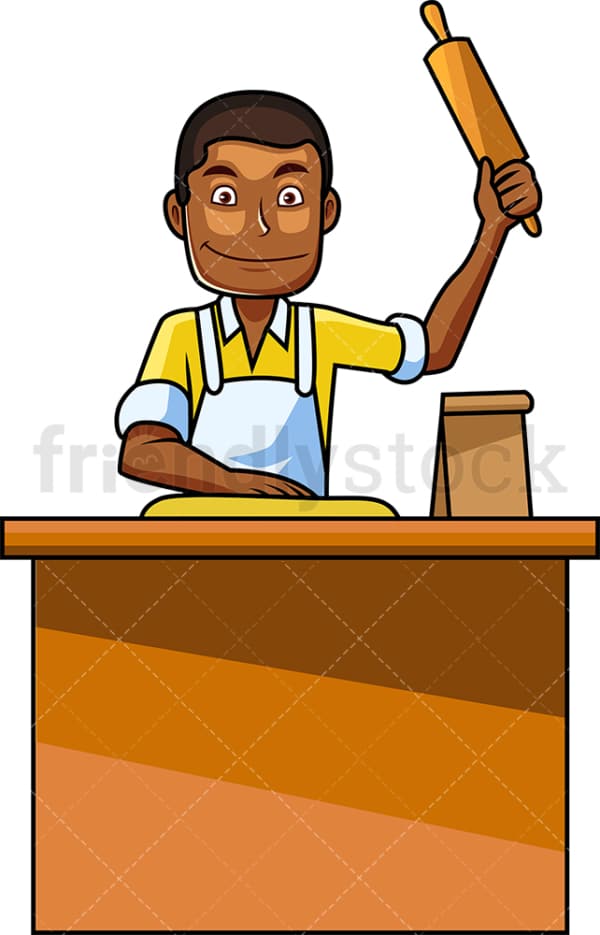Black man using rolling pin. PNG - JPG and vector EPS file formats (infinitely scalable). Image isolated on transparent background.