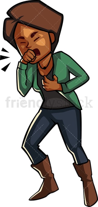 Black woman having a nasty cough. PNG - JPG and vector EPS file formats (infinitely scalable). Image isolated on transparent background.