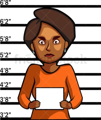 Black woman police mugshot. PNG - JPG and vector EPS file formats (infinitely scalable). Image isolated on transparent background.