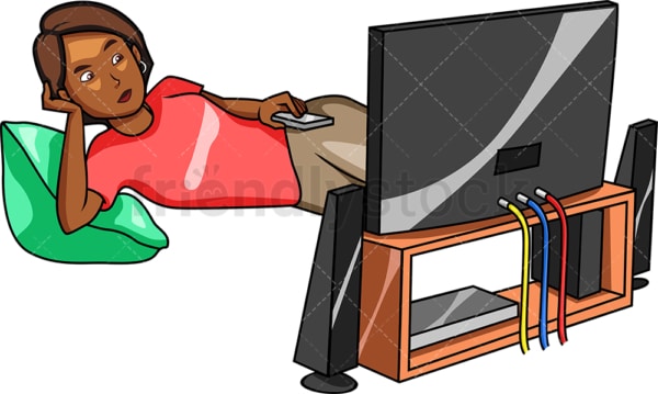 Black woman watching television. PNG - JPG and vector EPS file formats (infinitely scalable). Image isolated on transparent background.