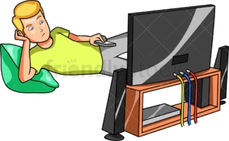Man chilling watching television. PNG - JPG and vector EPS file formats (infinitely scalable). Image isolated on transparent background.