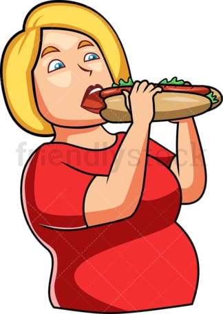 Woman eating submarine-style sandwich. PNG - JPG and vector EPS file formats (infinitely scalable). Image isolated on transparent background.