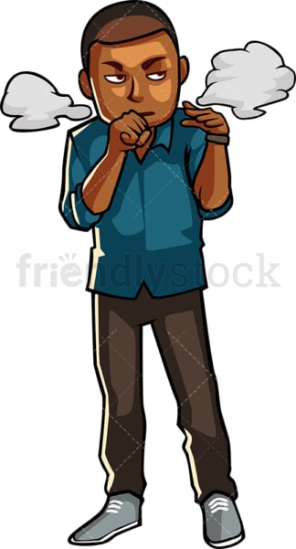 Black man annoyed from puffs of smoke. PNG - JPG and vector EPS file formats (infinitely scalable). Image isolated on transparent background.
