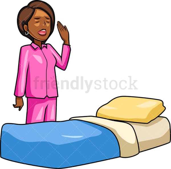 Black woman going to sleep. PNG - JPG and vector EPS file formats (infinitely scalable). Image isolated on transparent background.