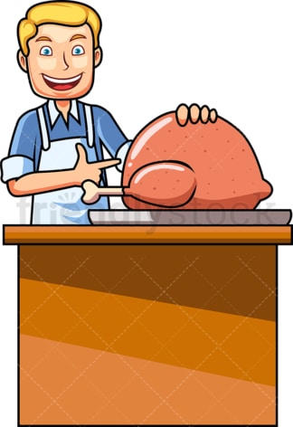 Caucasian man cooking turkey. PNG - JPG and vector EPS file formats (infinitely scalable). Image isolated on transparent background.