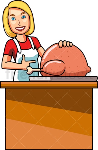 Caucasian woman cooking turkey. PNG - JPG and vector EPS file formats (infinitely scalable). Image isolated on transparent background.