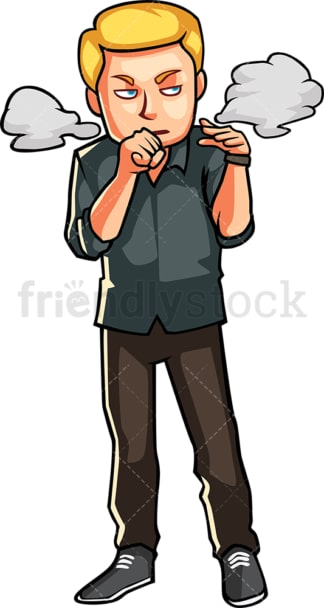 Man coughing because of cigarette smoke. PNG - JPG and vector EPS file formats (infinitely scalable). Image isolated on transparent background.