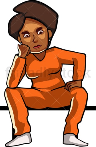 Upset black female inmate. PNG - JPG and vector EPS file formats (infinitely scalable). Image isolated on transparent background.