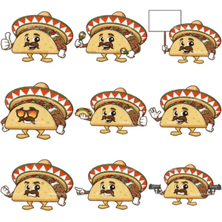 Cartoon mexican taco character. PNG - JPG and infinitely scalable vector EPS - on white or transparent background.