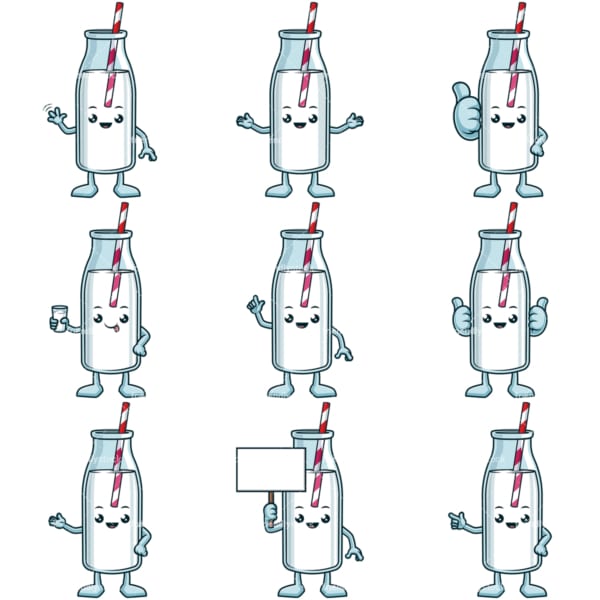 Cartoon milk bottle mascot. PNG - JPG and infinitely scalable vector EPS - on white or transparent background.