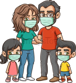 Family wearing surgical face masks. PNG - JPG and vector EPS file formats (infinitely scalable). Image isolated on transparent background.