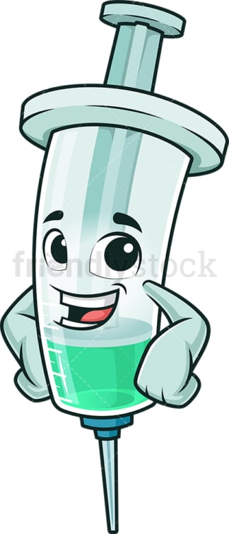 Happy vaccine cartoon character. PNG - JPG and vector EPS (infinitely scalable).
