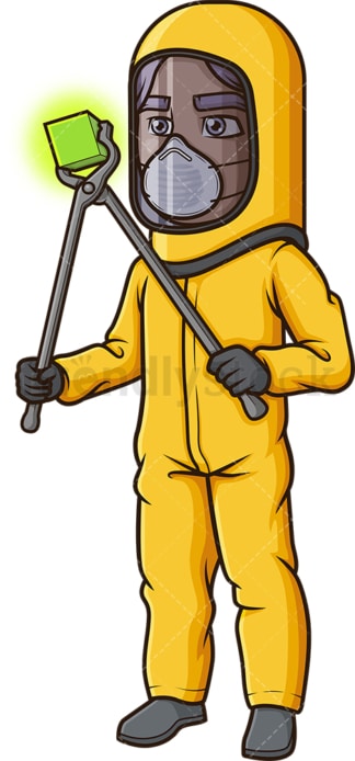 Man in hazmat suit handling radioactive material. PNG - JPG and vector EPS (infinitely scalable).