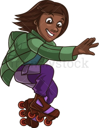 Black woman with roller blades. PNG - JPG and vector EPS file formats (infinitely scalable). Image isolated on transparent background.