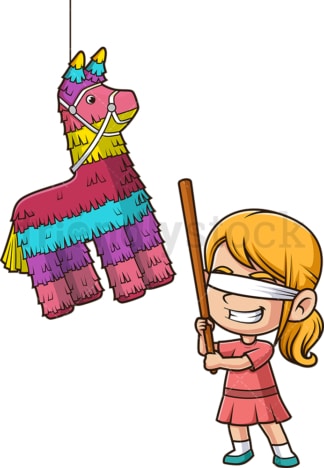 Little girl breaking pinata. PNG - JPG and vector EPS file formats (infinitely scalable). Image isolated on transparent background.
