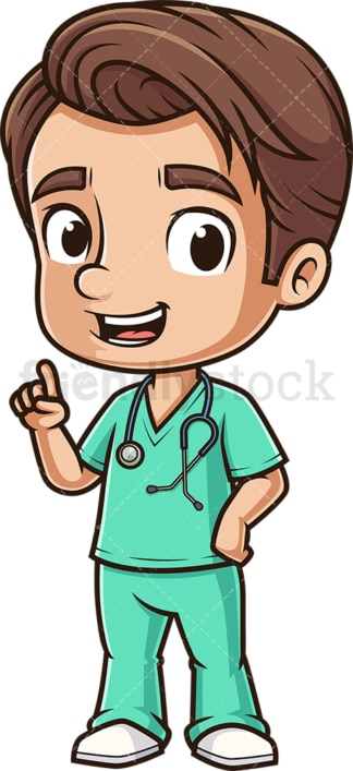 Cute male nurse pointing up. PNG - JPG and vector EPS (infinitely scalable).