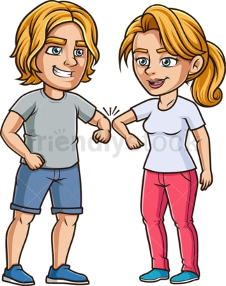 Friends greeting with elbow bump. PNG - JPG and vector EPS file formats (infinitely scalable). Image isolated on transparent background.