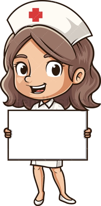 Cute nurse holding blank sign. PNG - JPG and vector EPS (infinitely scalable).