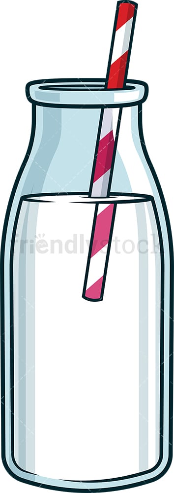 Milk bottle with straw. PNG - JPG and vector EPS file formats (infinitely scalable). Image isolated on transparent background.