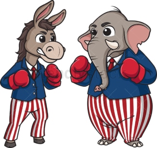 Democrat donkey and republican elephant boxing. PNG - JPG and vector EPS file formats (infinitely scalable). Image isolated on transparent background.