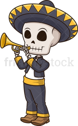 Mexican skeleton playing trumpet. PNG - JPG and vector EPS (infinitely scalable).