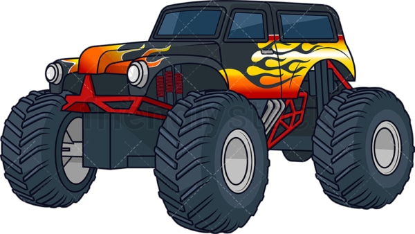 Black monster truck with flames. PNG - JPG and vector EPS (infinitely scalable).
