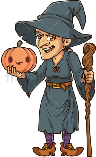 Witch holding halloween jack o lantern. PNG - JPG and vector EPS file formats (infinitely scalable). Image isolated on transparent background.