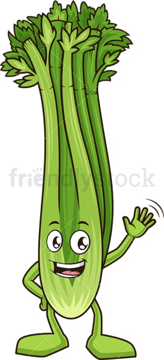 Celery character waving. PNG - JPG and vector EPS (infinitely scalable).