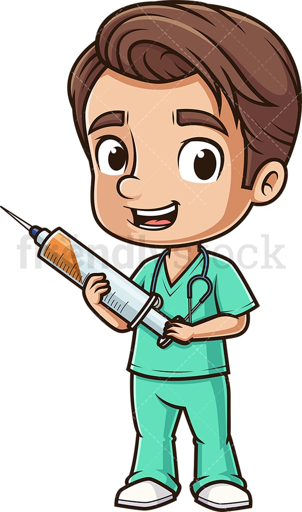 Male nurse holding syringe. PNG - JPG and vector EPS (infinitely scalable).