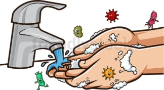 Washing hands germs and viruses running away. PNG - JPG and vector EPS (infinitely scalable).