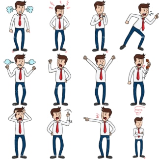 12 vector images of an infuriated businessman. PNG - JPG and vector EPS file formats (infinitely scalable). Images isolated on transparent background.