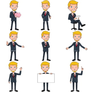 9 vector graphics of a businessman with a goatee. PNG - JPG and vector EPS file formats (infinitely scalable). Images isolated on transparent background.