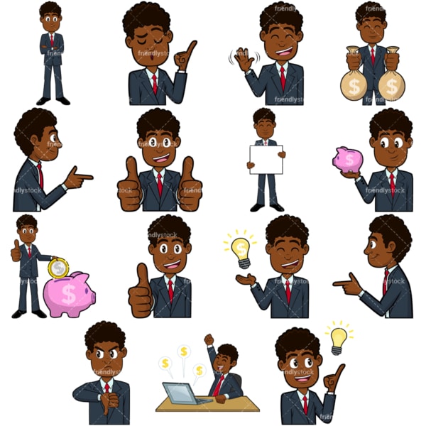 Black businessman vector collection no1. PNG - JPG and vector EPS file formats (infinitely scalable). Images isolated on transparent background.
