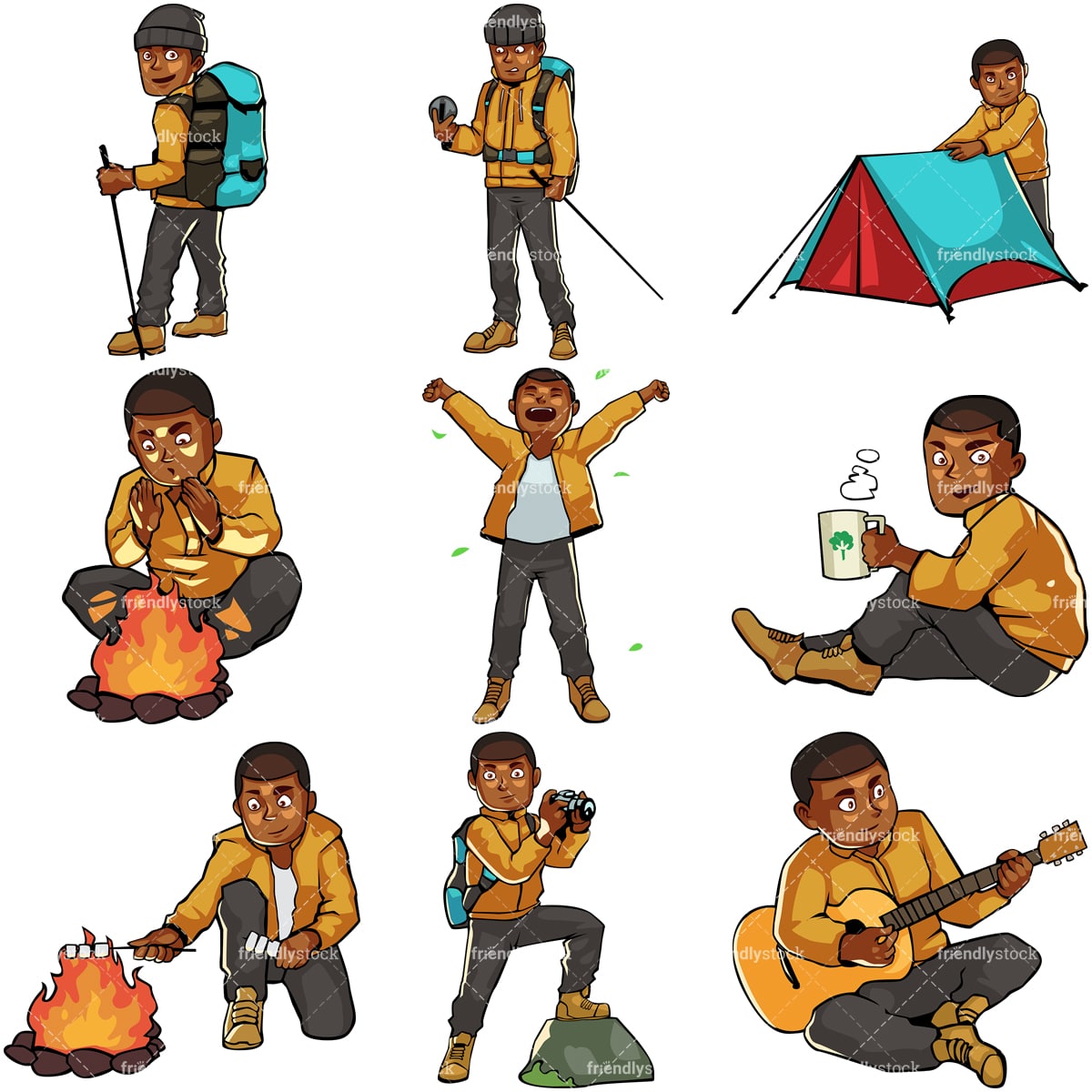 Download Black Male Camping And Hiking Vector Collection ...