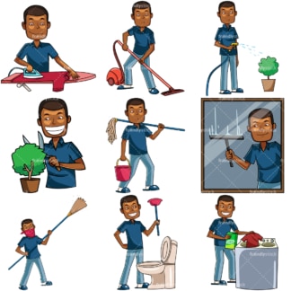 Black man doing housework. PNG - JPG and vector EPS file formats (infinitely scalable). Images isolated on transparent background.