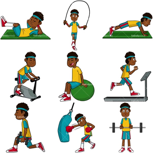Black man working out vector collection. PNG - JPG and vector EPS file formats (infinitely scalable). Images isolated on transparent background.