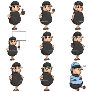 Black sheep mascot character. PNG - JPG and infinitely scalable vector EPS - on white or transparent background.