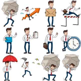 9 conceptual vector images of a casual businessman. PNG - JPG and vector EPS file formats (infinitely scalable).