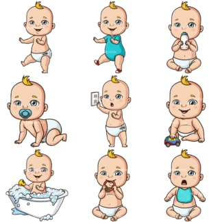 Cartoon baby boy vector bundle. PNG - JPG and infinitely scalable vector EPS - on white or transparent background.