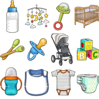Cartoon baby objects. PNG - JPG and vector EPS file formats (infinitely scalable). Images isolated on transparent background.