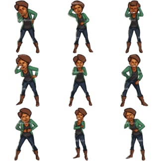 Cartoon black women feeling sick. PNG - JPG and vector EPS file formats (infinitely scalable). Images isolated on transparent background.