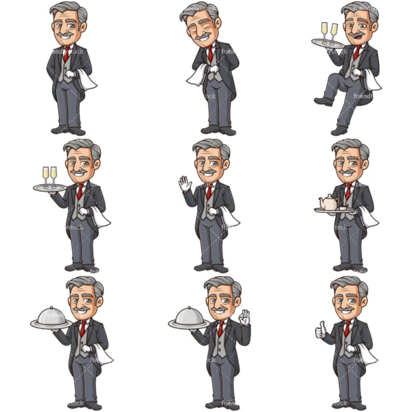 Cartoon butler. PNG - JPG and infinitely scalable vector EPS - on white or transparent background.