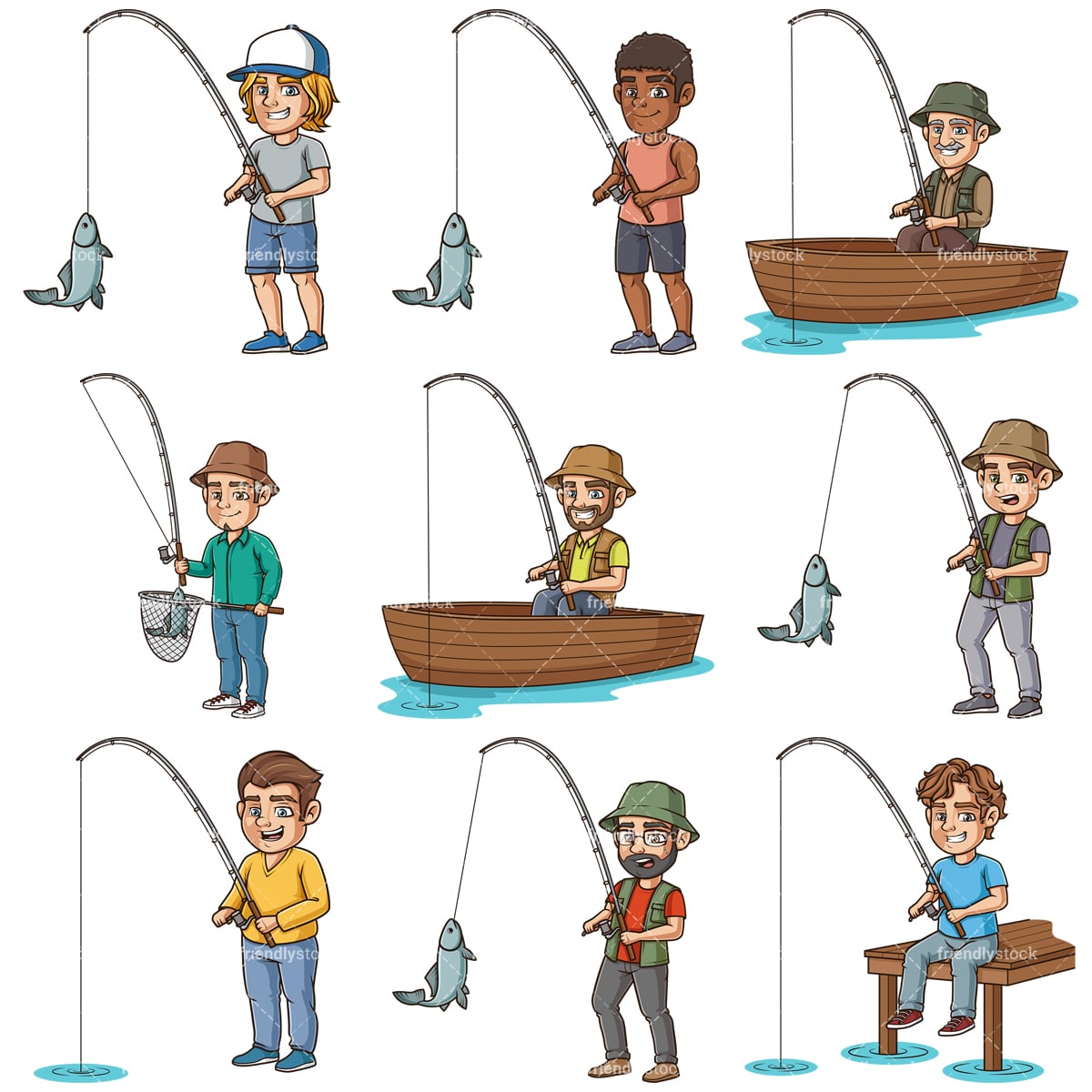 Cartoon Men Fishing Clipart Vector - FriendlyStock