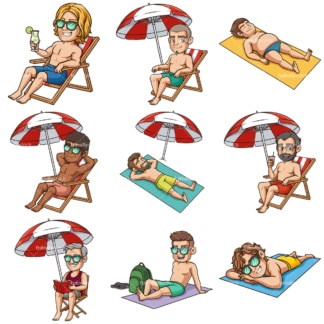 Cartoon Men Sunbathing Clipart Vector - FriendlyStock