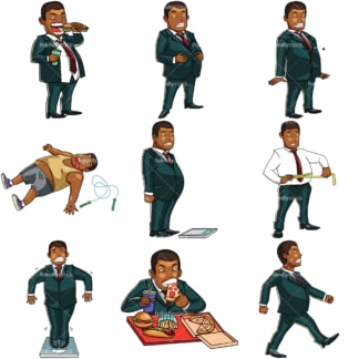 Cartoon overweight black businessman. PNG - JPG and vector EPS file formats (infinitely scalable). Images isolated on transparent background.