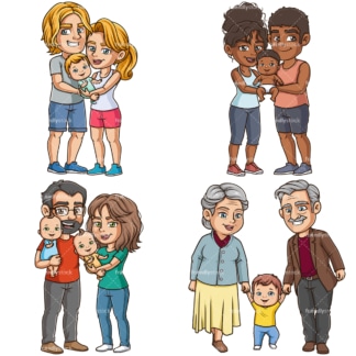 Cartoon parents and grandparents with babies. PNG - JPG and vector EPS file formats (infinitely scalable).