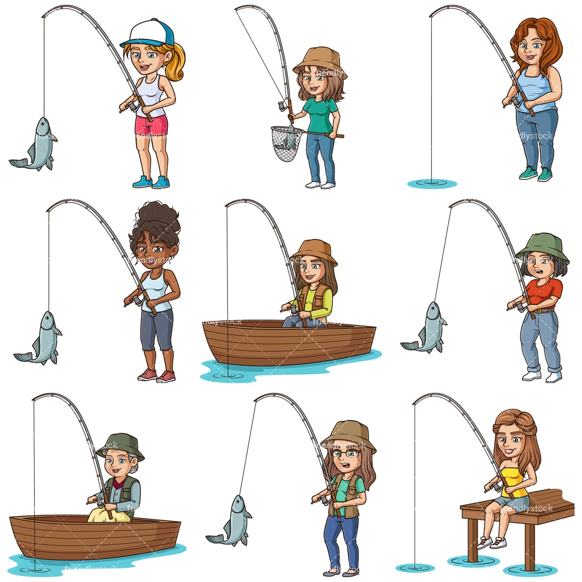 Download Cartoon Women Fishing Clipart Vector - FriendlyStock
