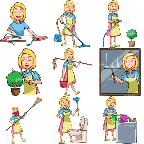 Woman doing housework chores. PNG - JPG and vector EPS file formats (infinitely scalable). Images isolated on transparent background.