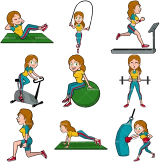Woman working out vector bundle. PNG - JPG and vector EPS file formats (infinitely scalable). Images isolated on transparent background.